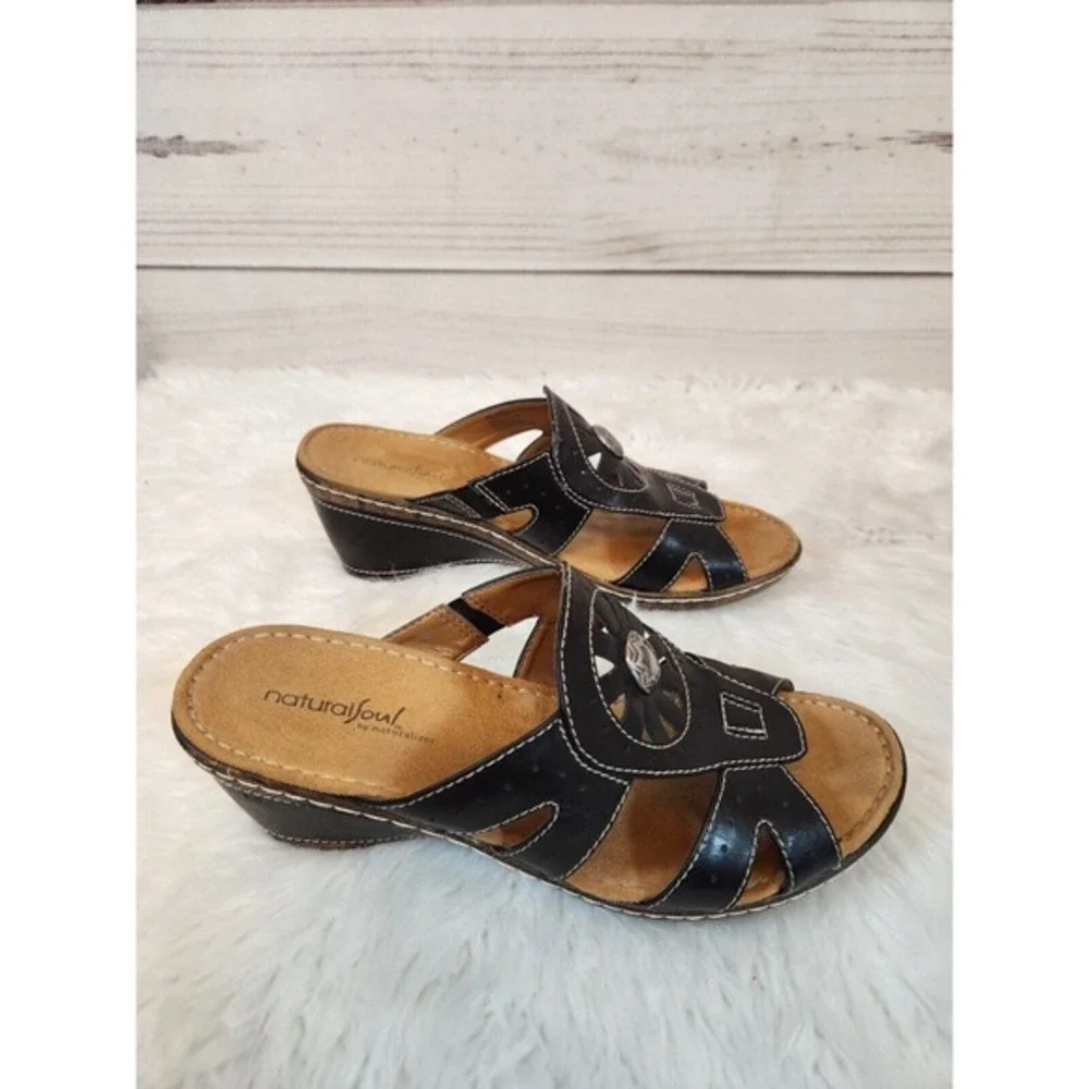 Natural Soul Women's Dark‎ Brown Leather Sandals Size 10